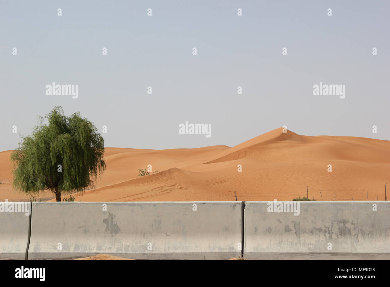 Wüstensand Barriere Stone Fence stoppen Wüstenbildung Stockfoto