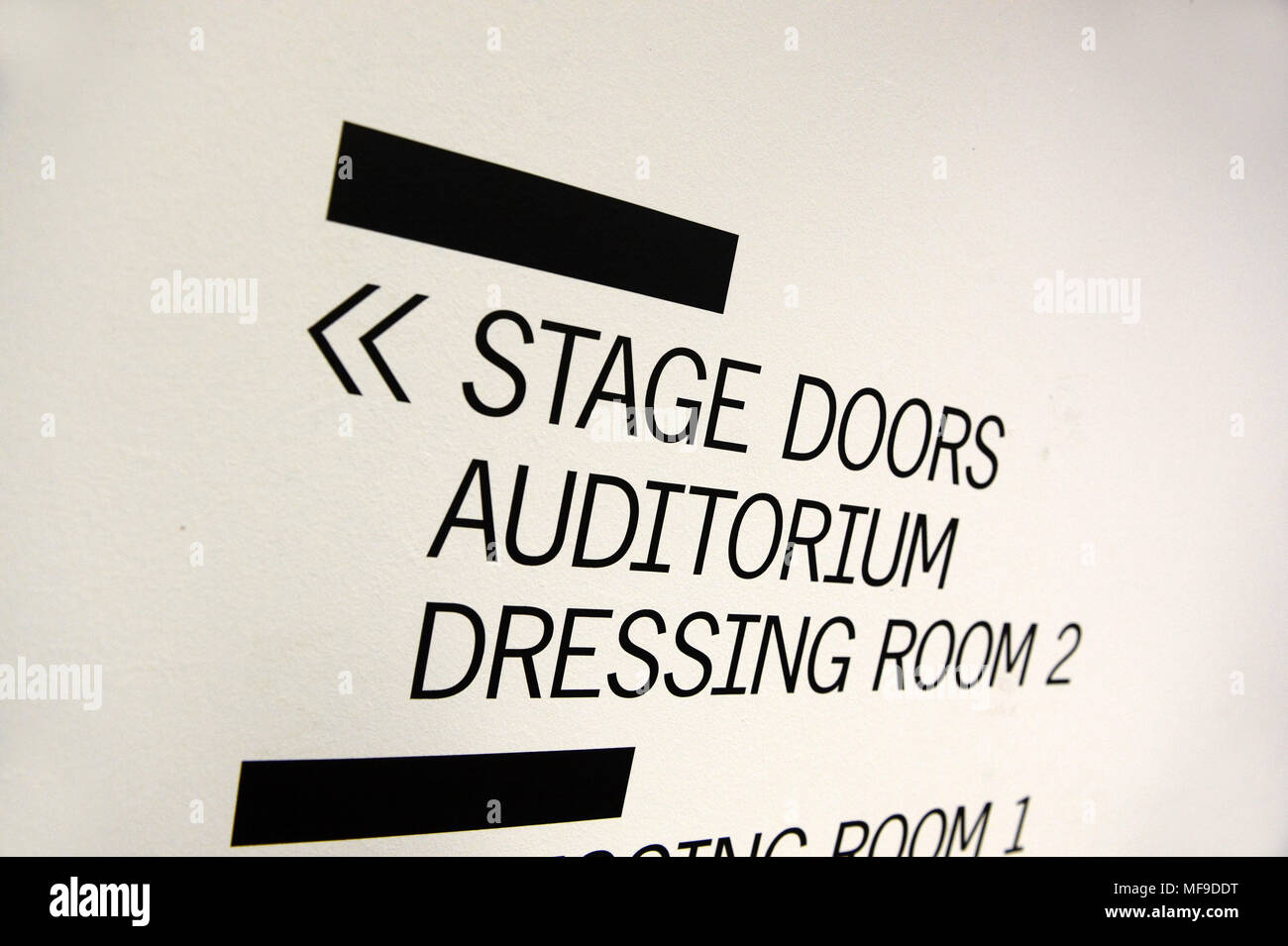 Stage Door auditorium Ankleidezimmer Zeichen hinter der Bühne zu einem venvue Stockfoto