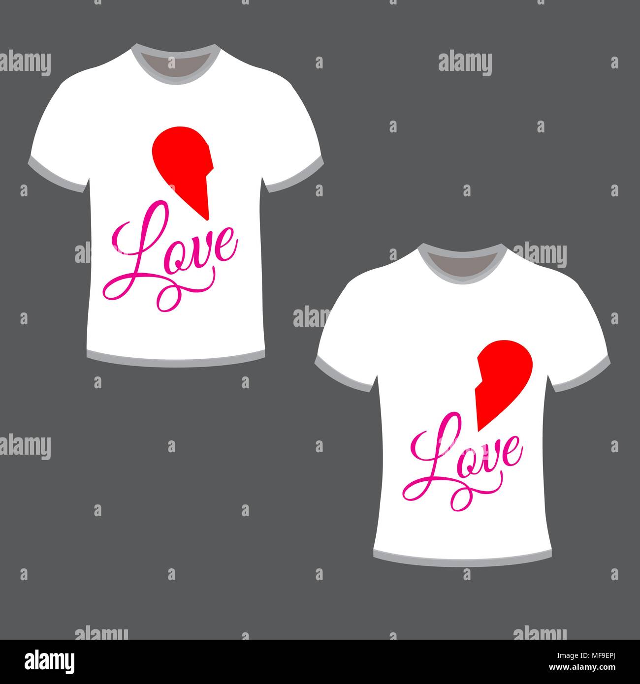 T-Shirt für ein Paar mit romantischen Symbol Symbole Stock Vektor