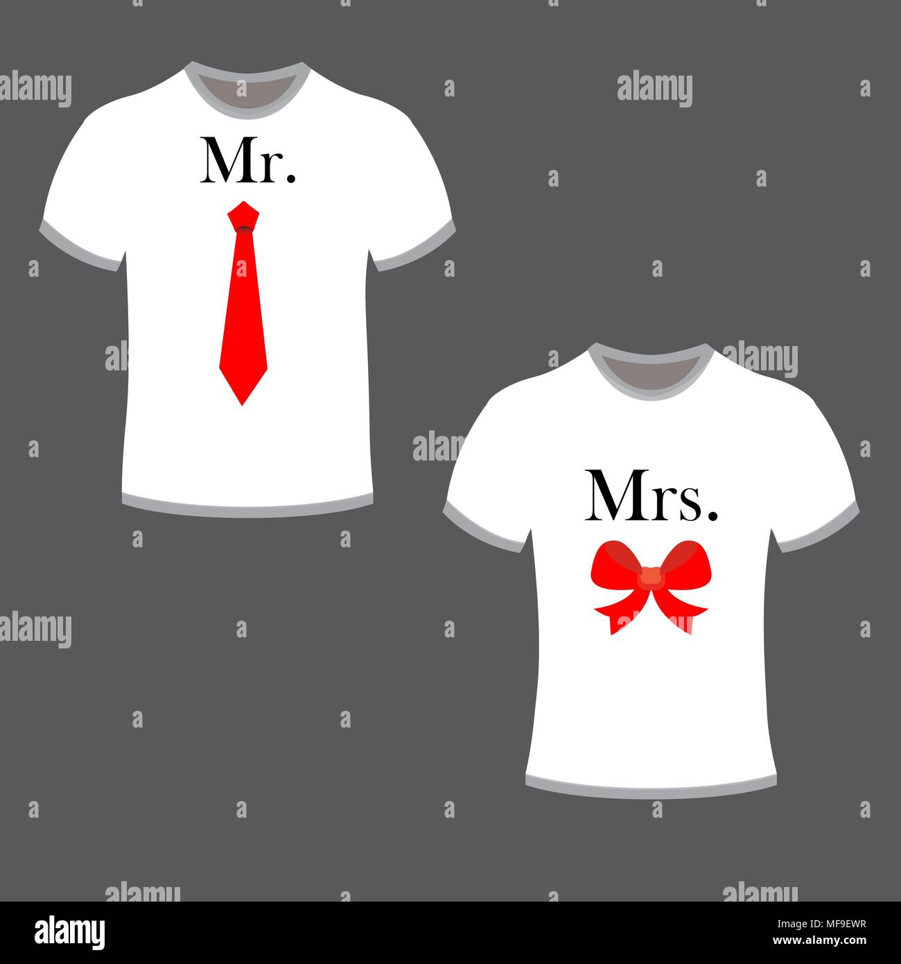 T-Shirt für ein Paar mit romantischen Symbol Symbole Stock Vektor