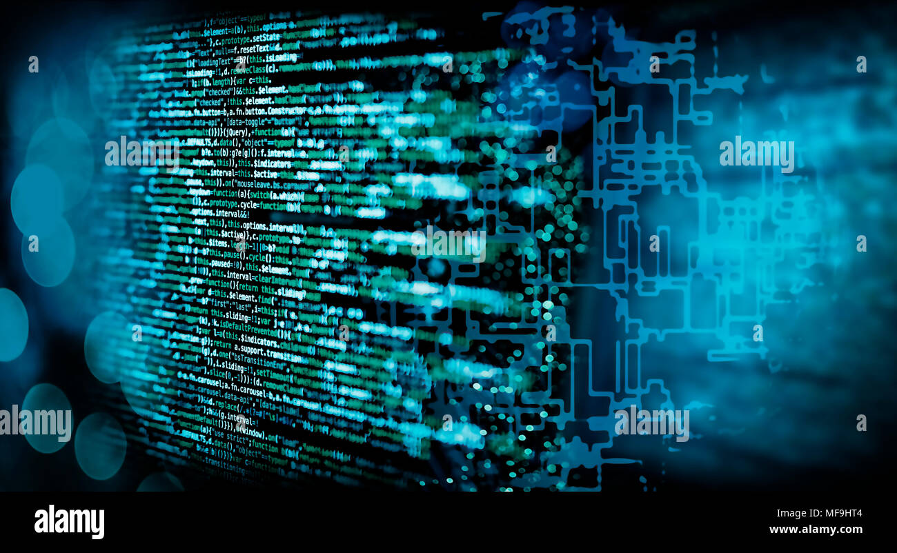 Die Programmierung mit abstrakten technischen Hintergrund in blau Stockfoto