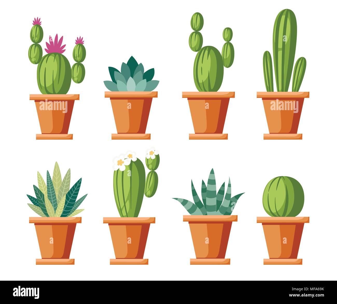 Satz von Blumen und dekorative Kaktus. Home pflanzen Kaktus in ...