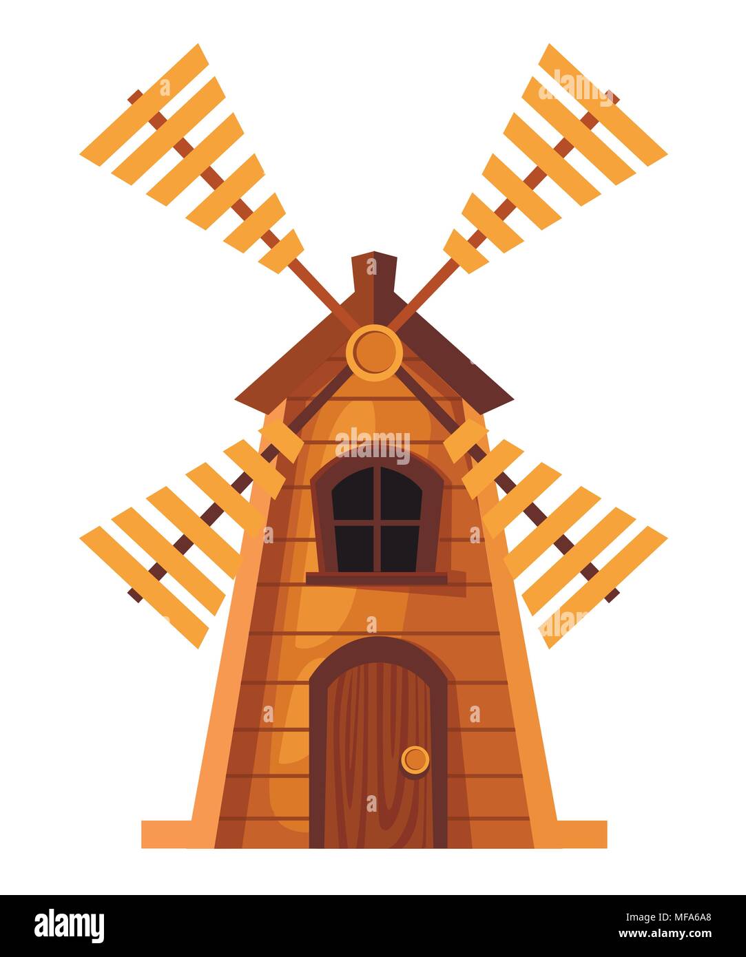 Traditionelle alte Windmühle. Holz- mühle Cartoon Design. Vector Illustration auf weißem Hintergrund. Web site Seite und mobile App Design. Stock Vektor