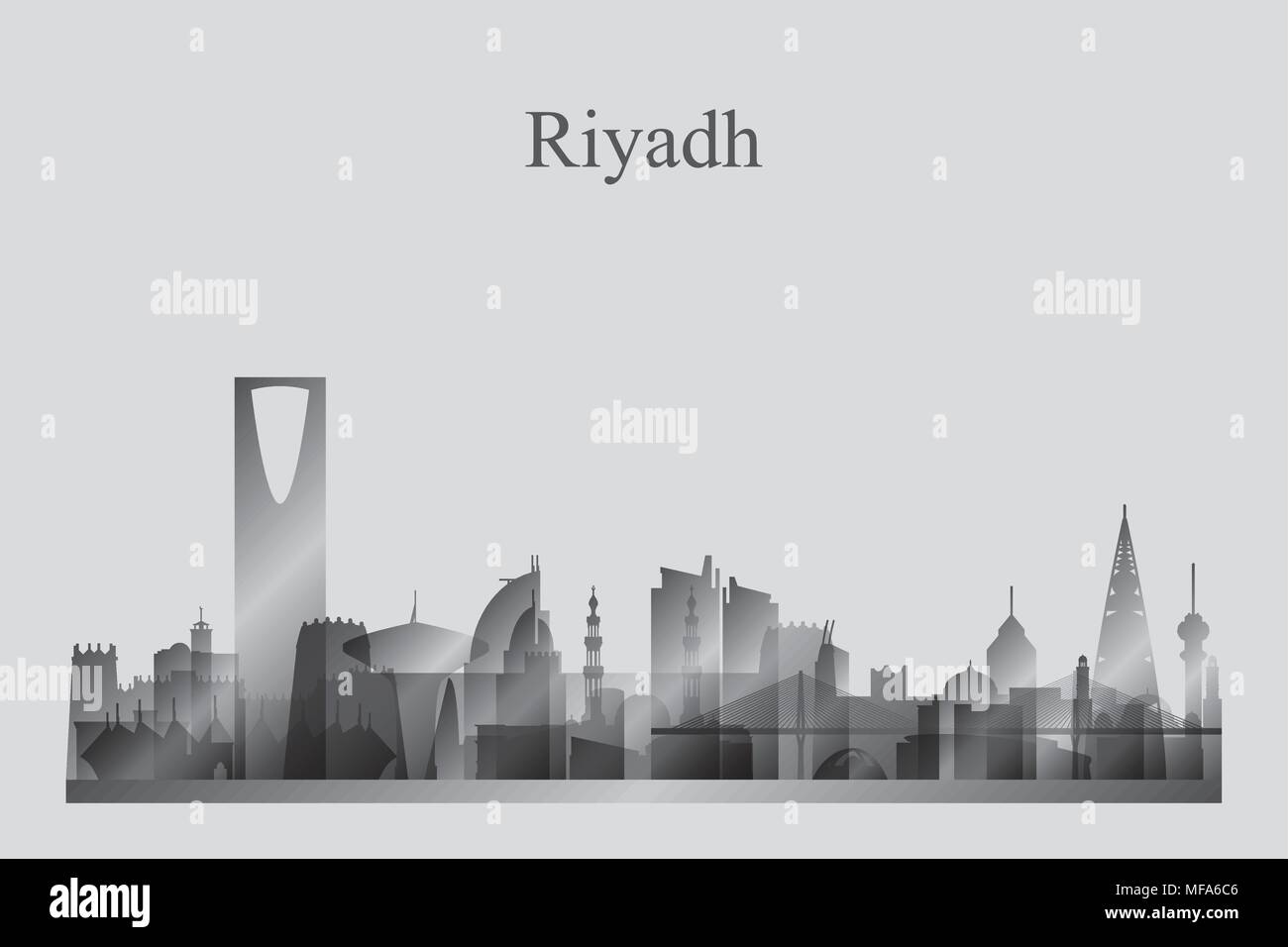 Riyadh City Skyline Silhouette in Graustufen Vector Illustration Stock Vektor