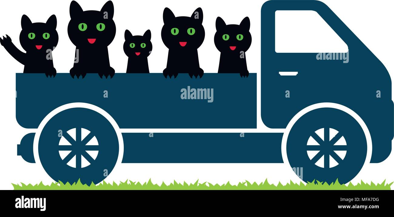Schwarze Katzen Fahrt in einem Fahrzeug. Vector Illustration. Stock Vektor