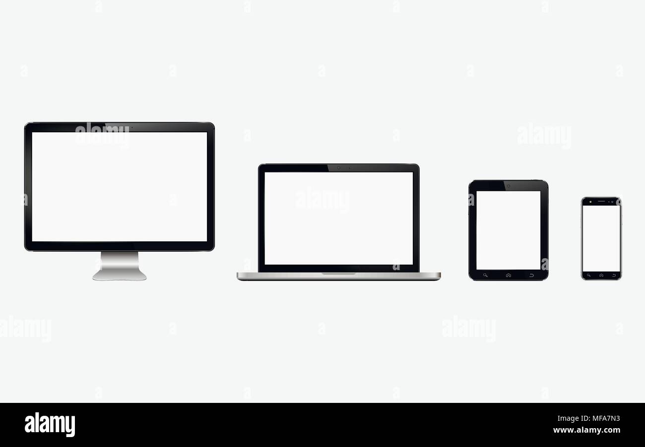 Festlegen von realistischen Computer Monitor, Laptop, Notebook, Tablet-PC, Handy. Intelligente digitale Gerät. EPS 10 Vector Illustration. Stock Vektor