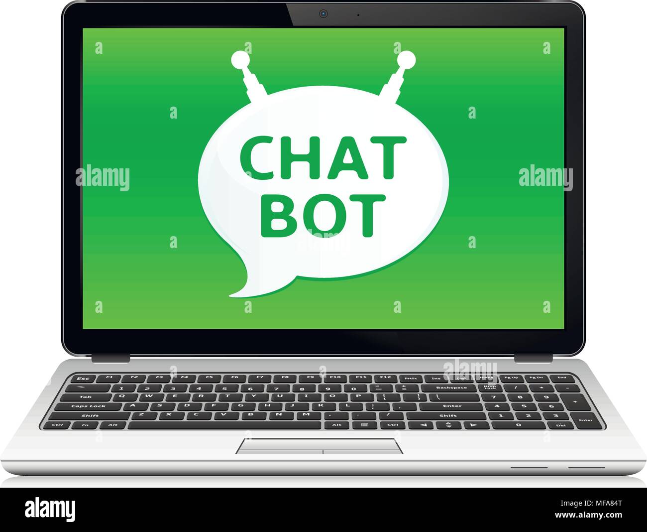 Chat bot-App auf dem Laptop Bildschirm. Vector Illustration. Stock Vektor