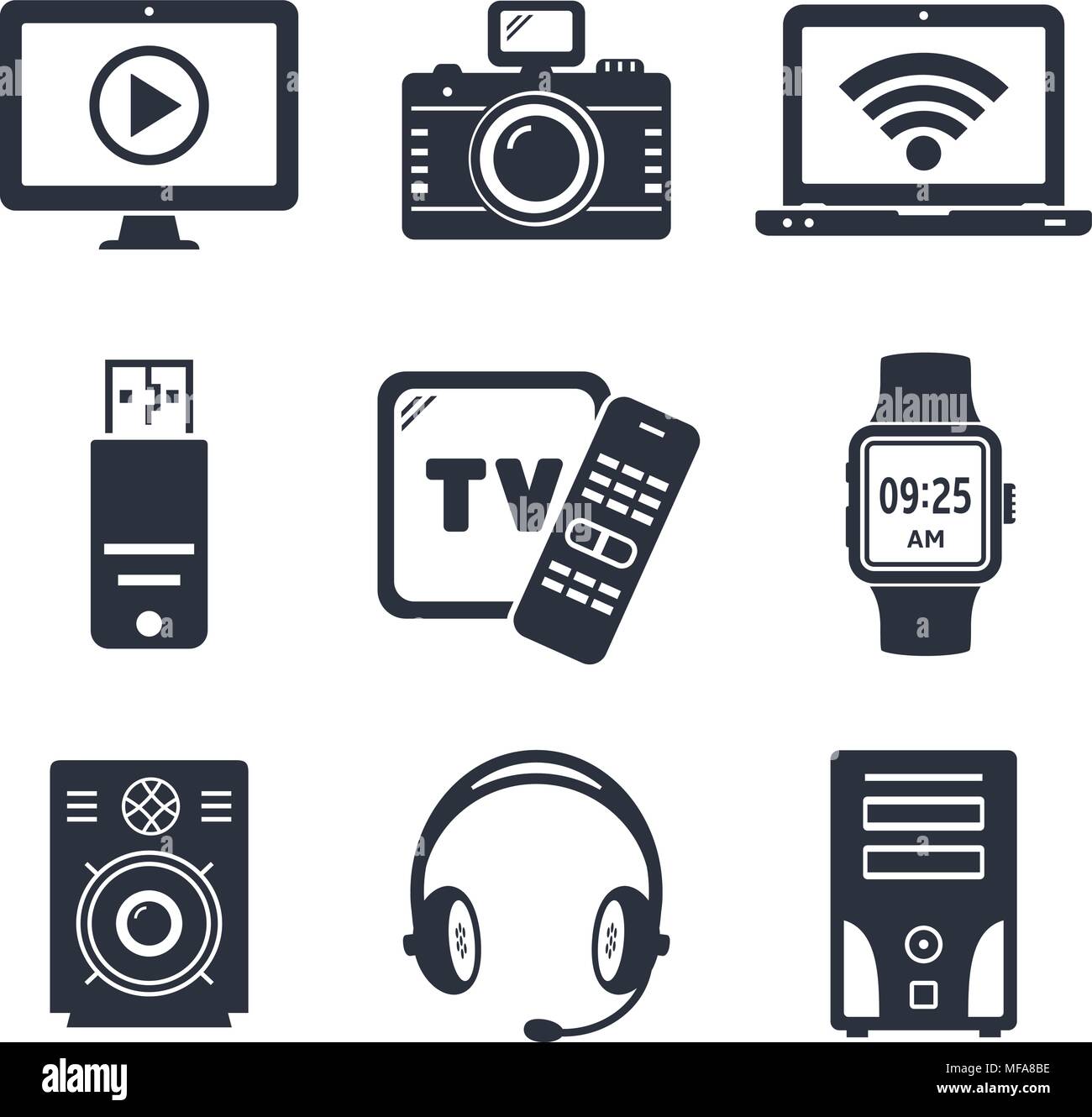 Moderne digitale Geräte und elektronische Geräte Symbole. Vector Illustration. Stock Vektor