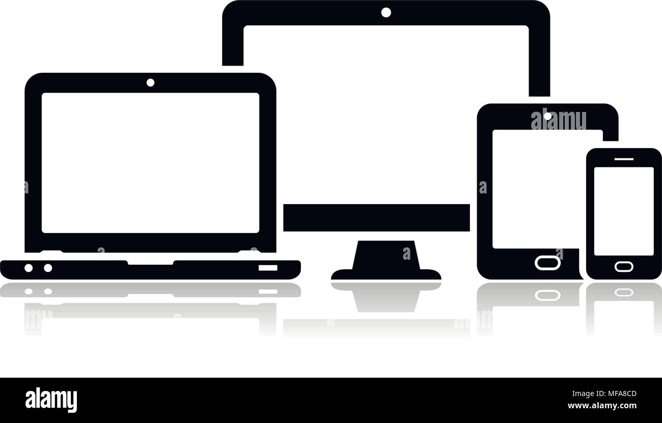 Gerätesymbole Handy, Tablet-PC, Laptop und Desktop Computer. Vector  Illustration des Responsive web design Stock-Vektorgrafik - Alamy