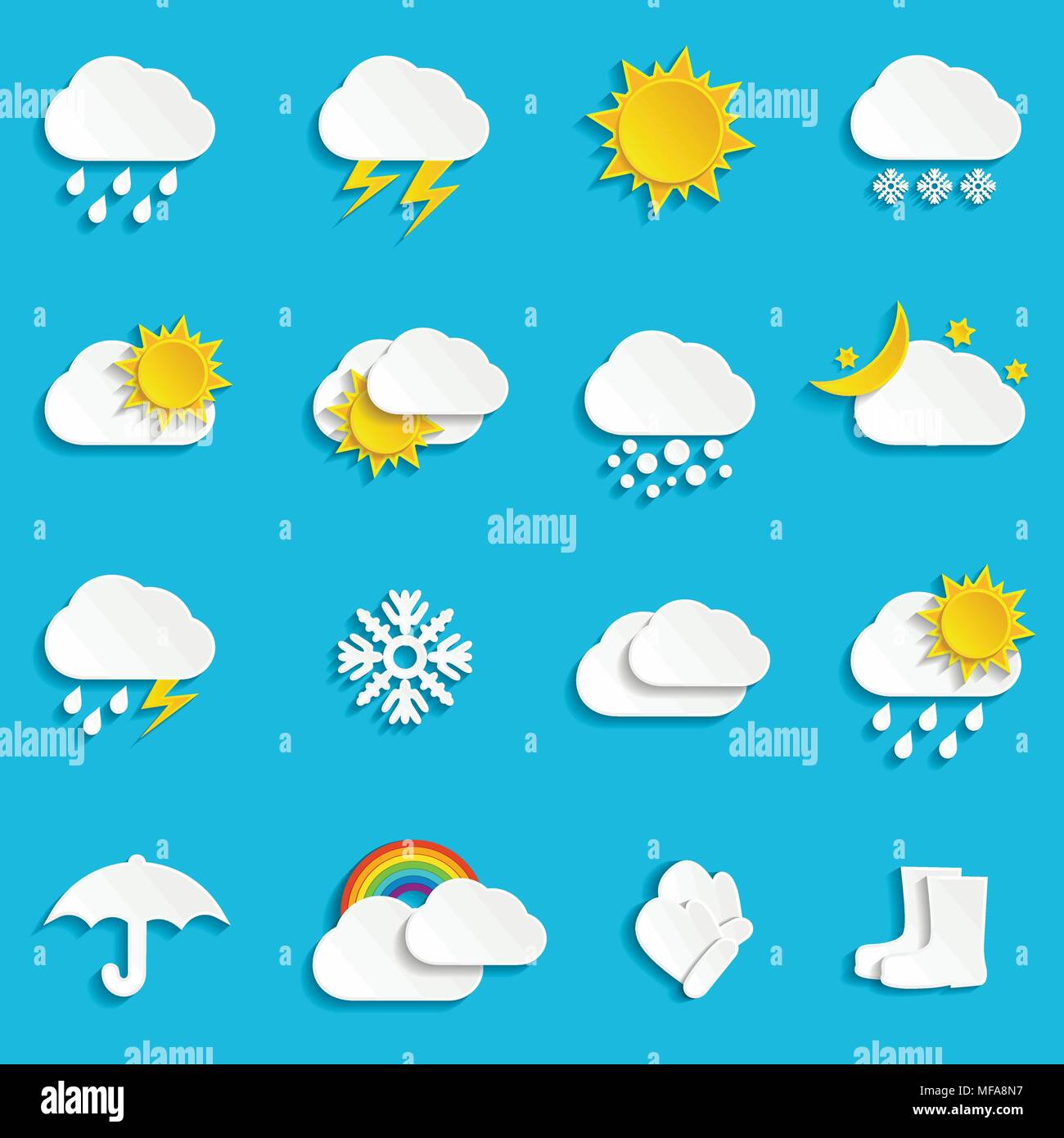 Abstrakte Papier Wetter Icons, Paper art Stil. Vector Illustration. Stock Vektor