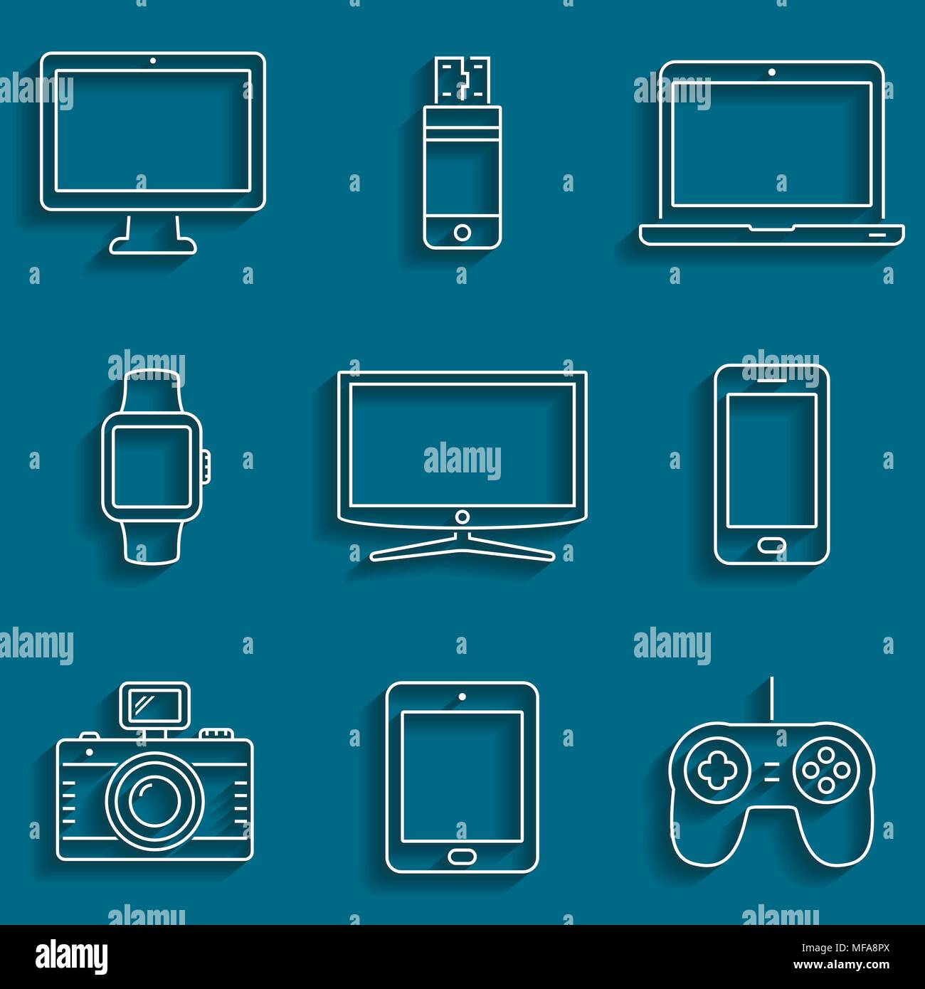 Moderne digitale Geräte und elektronische Geräte Symbole. Vector Illustration. Stock Vektor