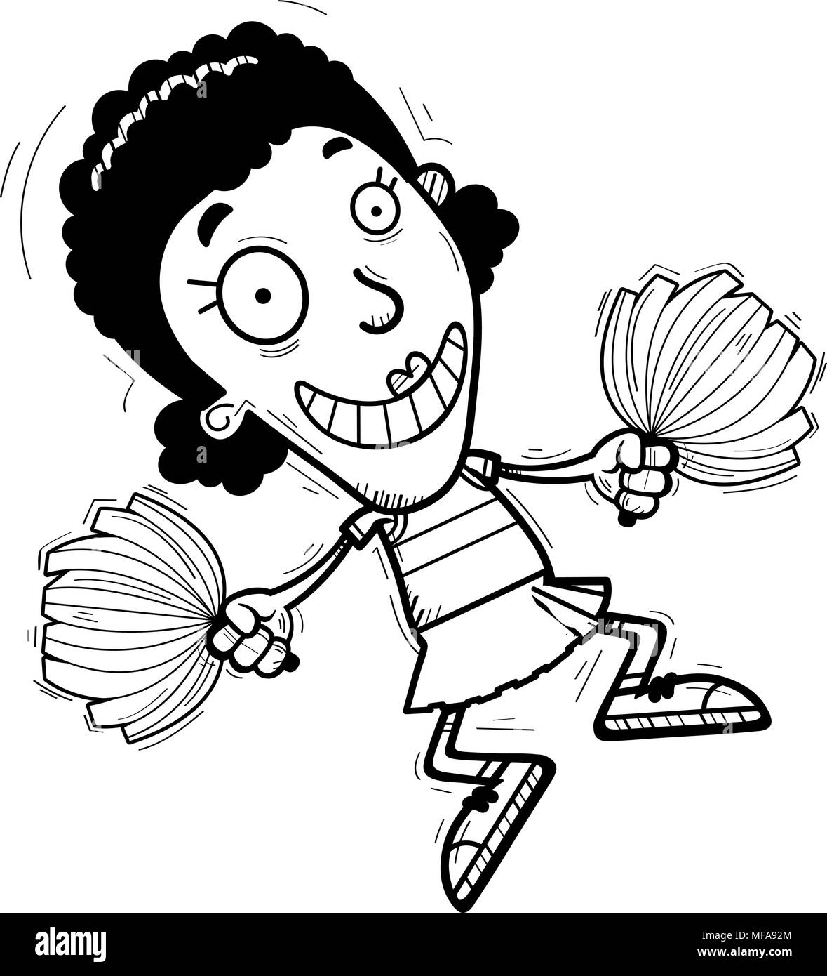 Ein Cartoon Illustration einer schwarzen Frau Cheerleader jumping. Stock Vektor