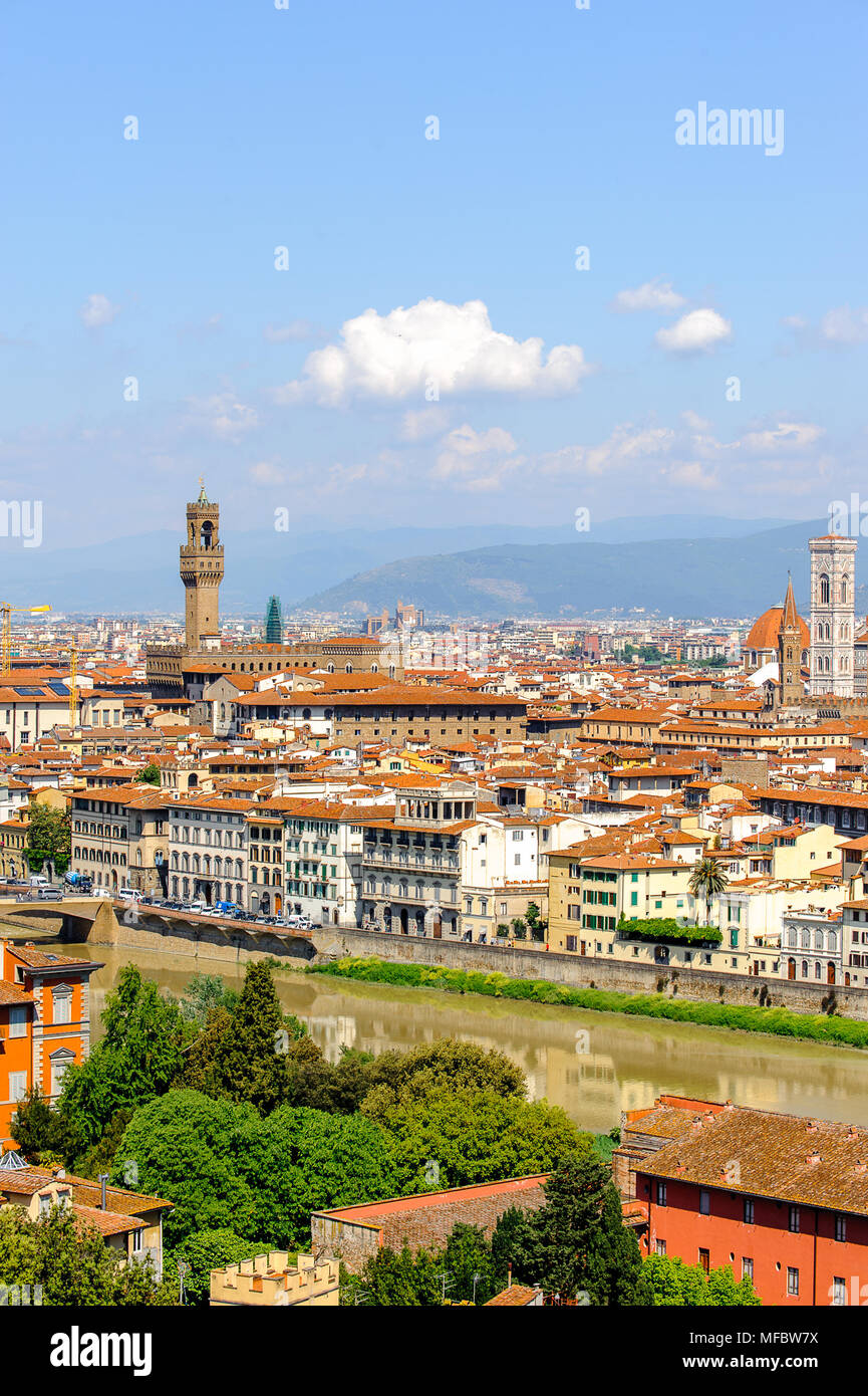 Blick vom Michelangelo Platz im historischen Zentrum von Florenz, Italien. UNESCO-Heriage. Stockfoto