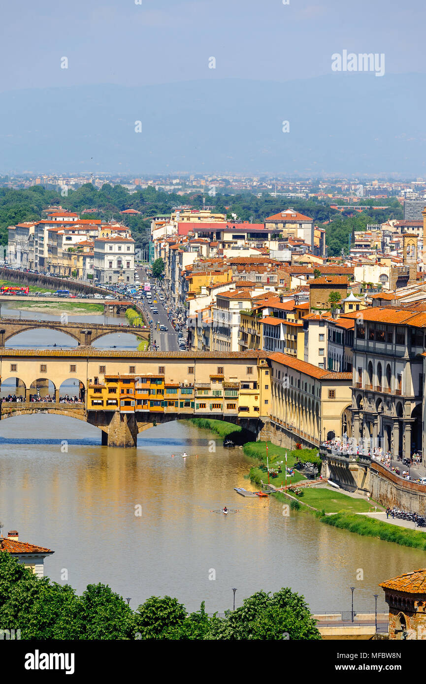 Blick vom Michelangelo Platz im historischen Zentrum von Florenz, Italien. UNESCO-Heriage. Stockfoto