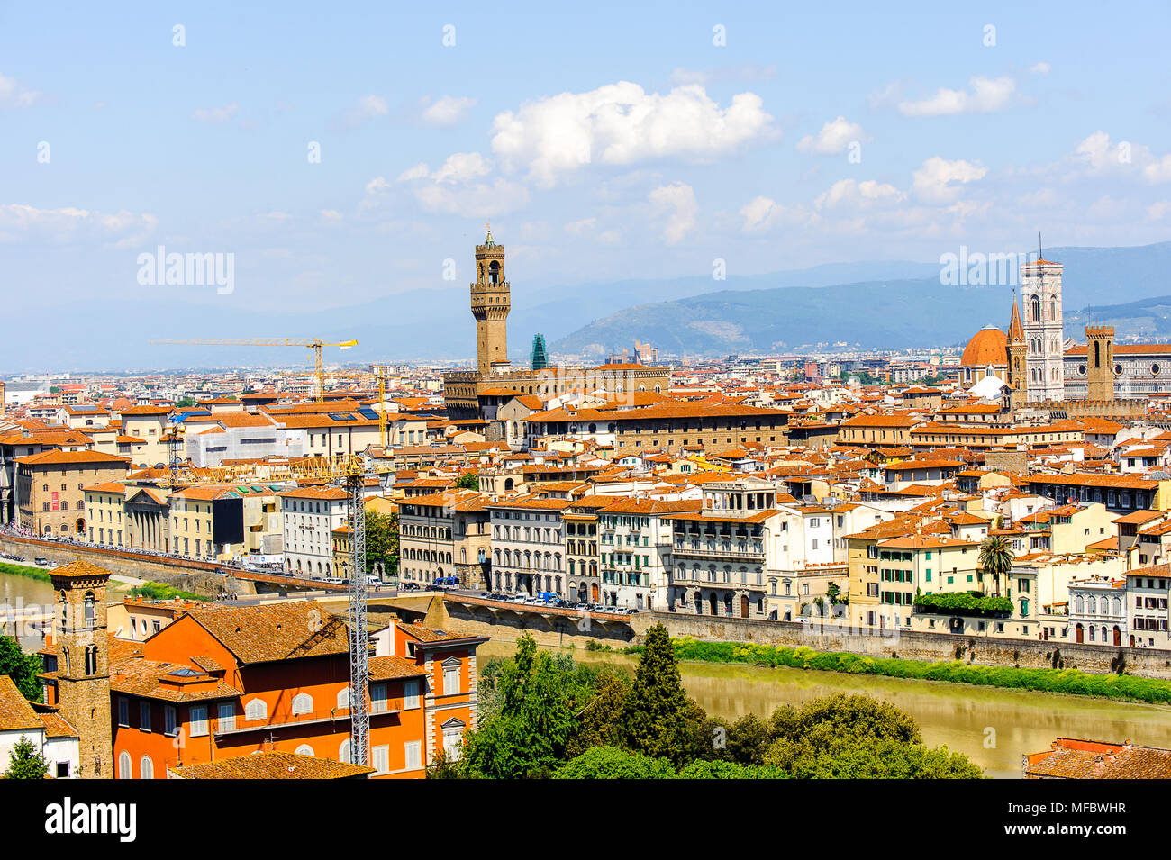Blick vom Michelangelo Platz im historischen Zentrum von Florenz, Italien. UNESCO-Heriage. Stockfoto