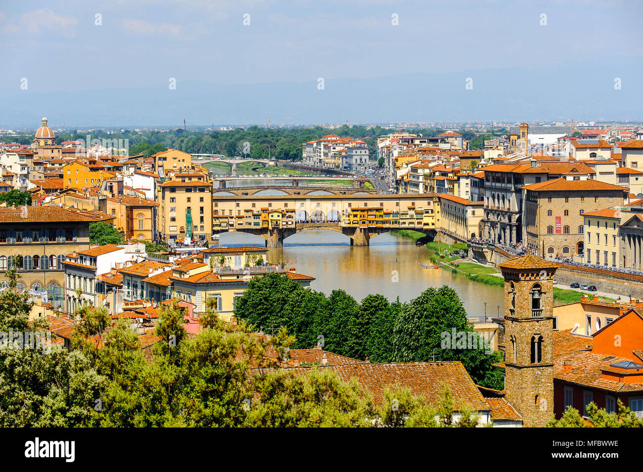 Blick vom Michelangelo Platz im historischen Zentrum von Florenz, Italien. UNESCO-Heriage. Stockfoto