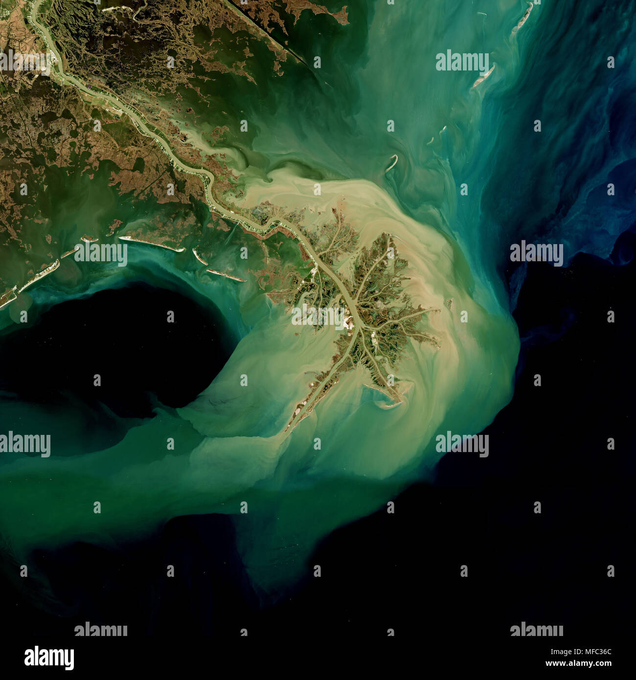 Delta des Mississippi in Louisiana vom Weltraum aus gesehen - Kopernikus Sentinel data enthält der ESA geändert Stockfoto