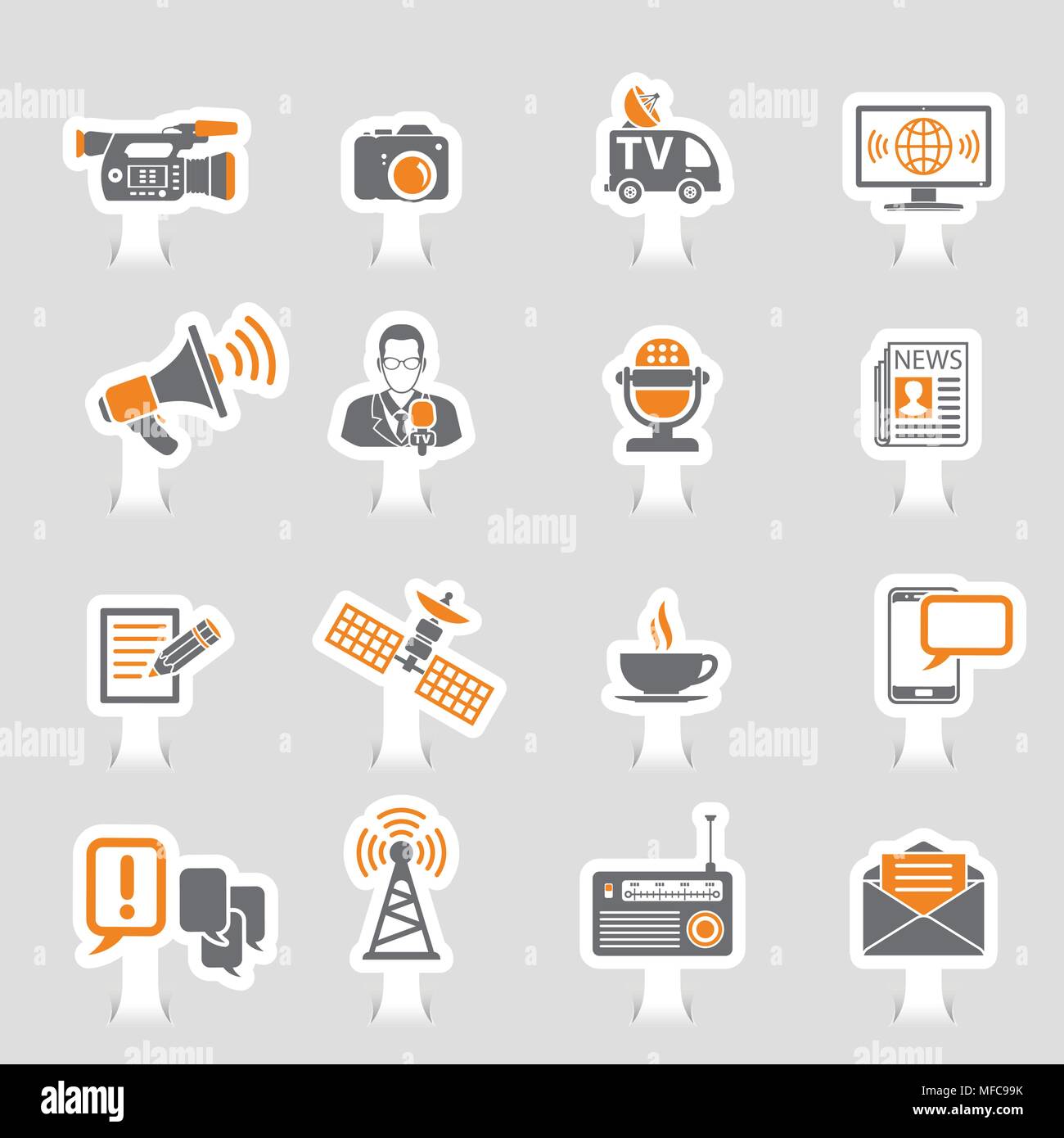 Medien und Nachrichten Icons Sticker Set Stock Vektor