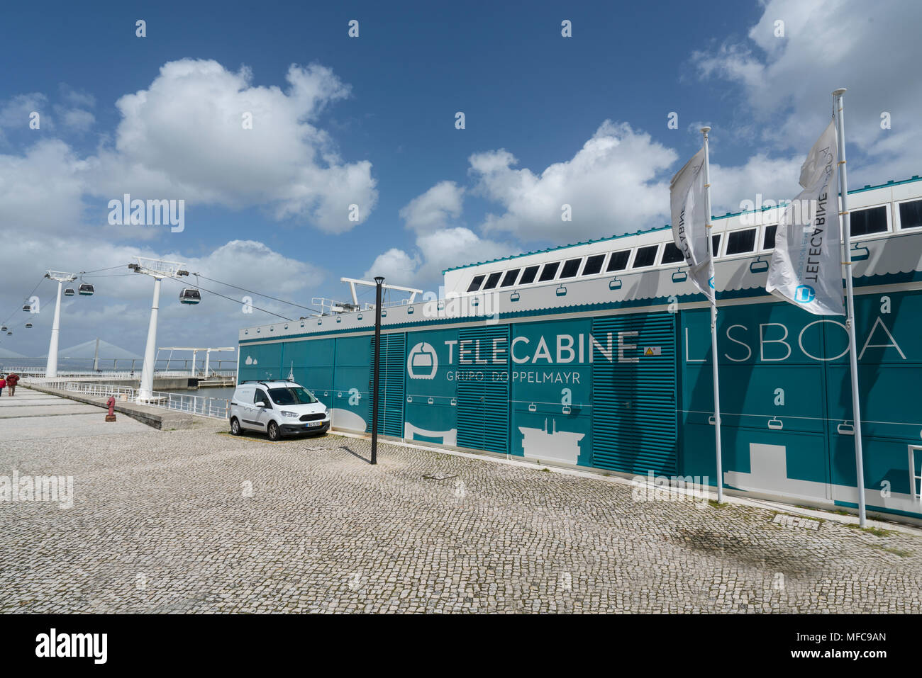 Die Seilbahn Ankunft Station im Park der Nationen in Lissabon, Portugal. Stockfoto