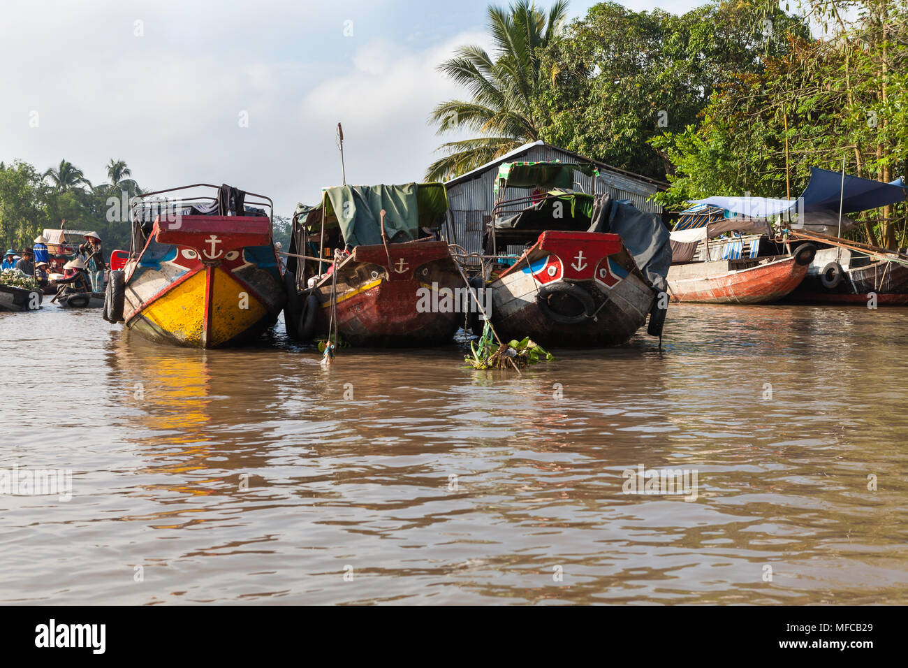 Can Tho, Vietnam - am 19. März 2017: Boote auf dem Fluss, Mekong Delta, schwimmenden Markt Stockfoto