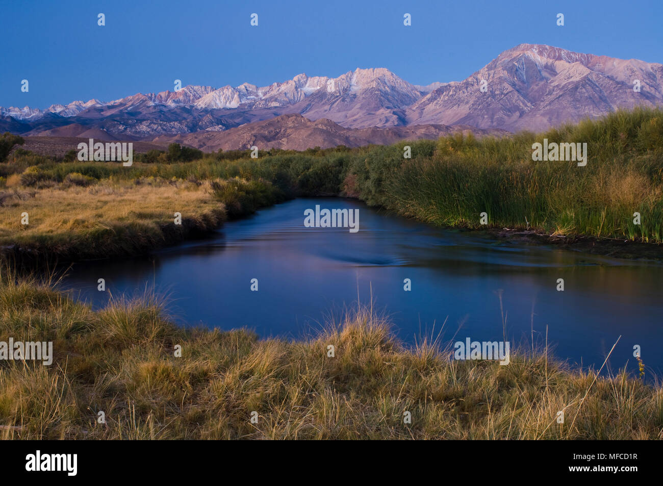 Östlichen SIERRAS und Owens River, von Owens Valley in der Nähe von Bishop, Kalifornien Stockfoto