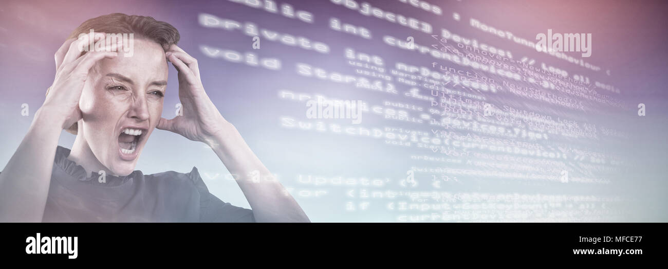 Das zusammengesetzte Bild im Business Frau ihren Kopf Stockfoto