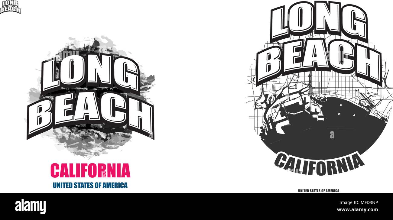Long Beach, Kalifornien, Logo Design. Zwei in einem Vektor Kunst Großes Logo mit Vintage Briefe mit schönen farbigen Hintergrund und eine - Farbe - Version mit Karte Stock Vektor