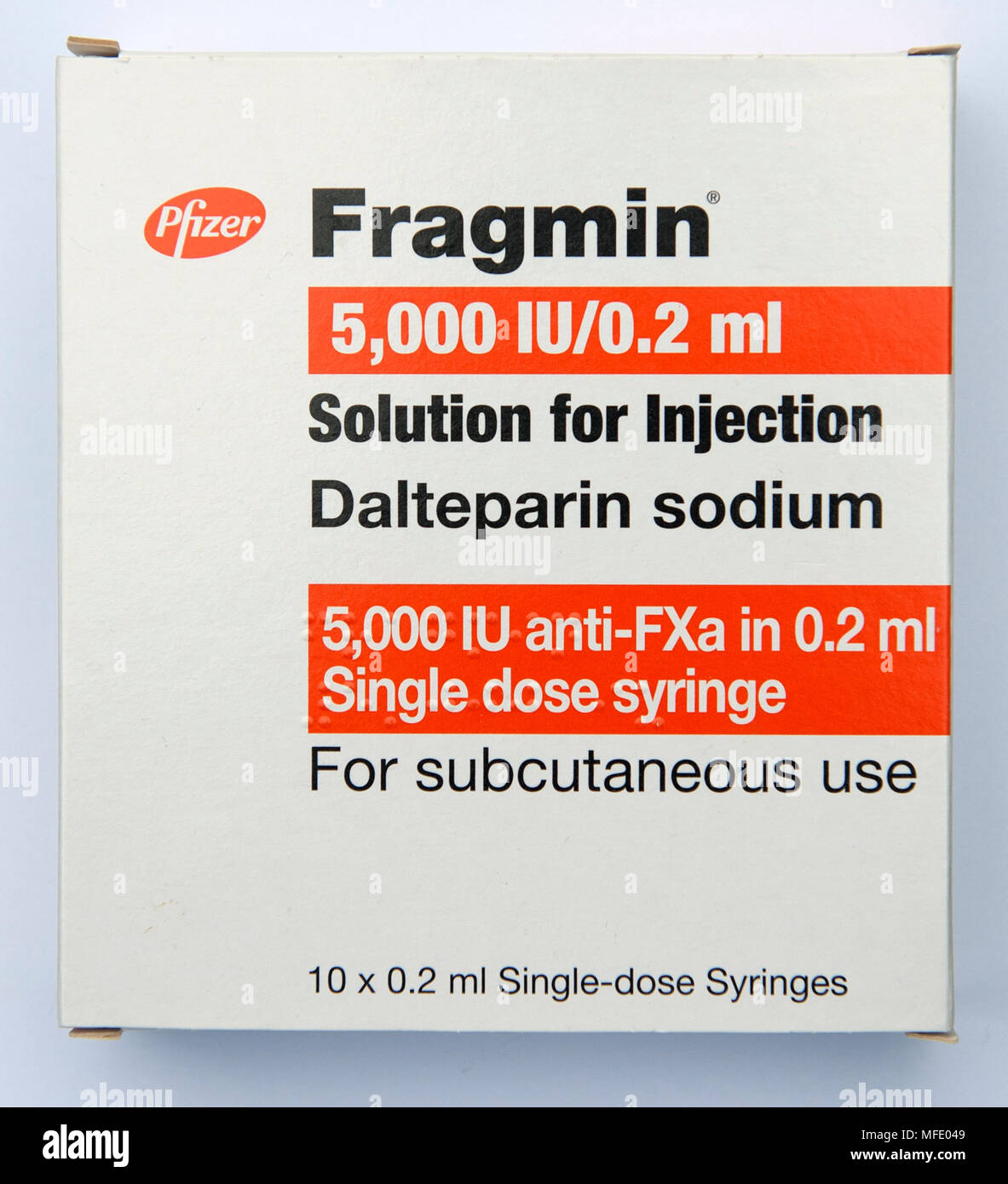 Fragmin oder daleparin Natrium. Allgemein in injizierbarer Form verwendet, um nach bestimmten Arten von Chirurgie Stockfoto