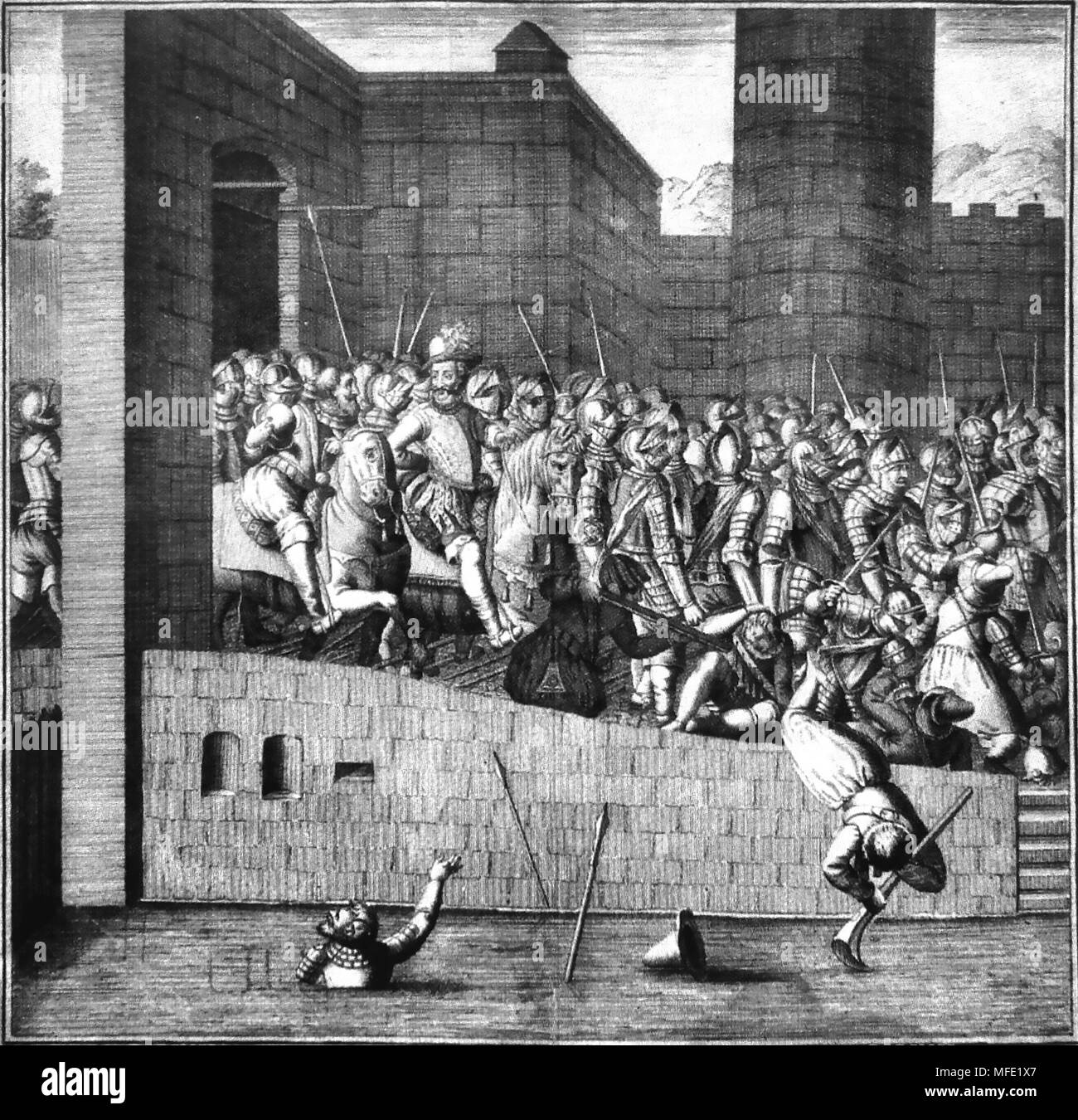 Heinrich IV. von Frankreich (1553-1610) entersw Paris am 22. März 1594 von 1500 Soldaten begleitet Stockfoto