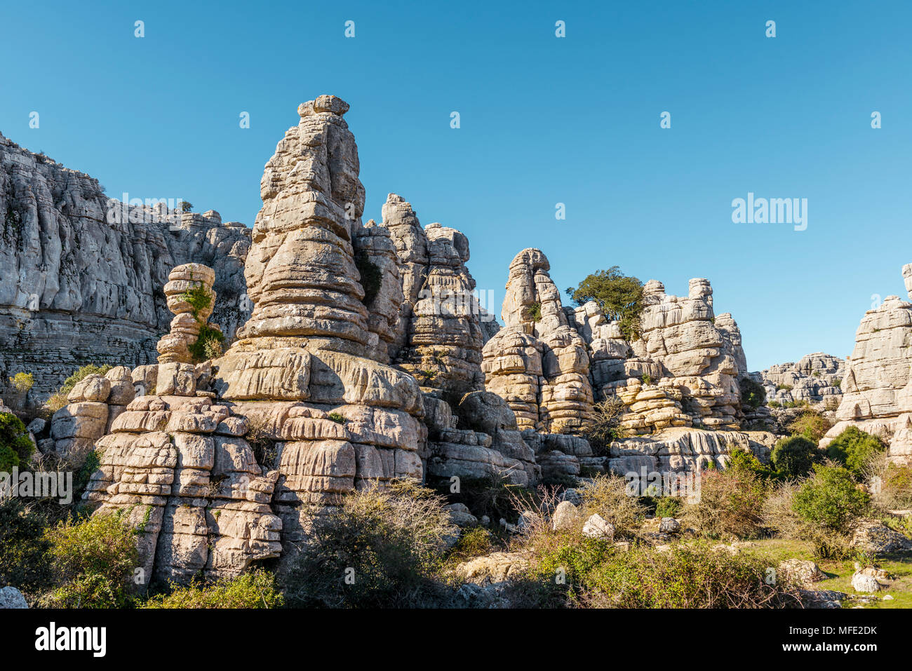 Felsformationen aus Kalkstein, El Torcal Naturpark Torcal de Antequera, Provinz Malaga, Andalusien, Spanien Stockfoto