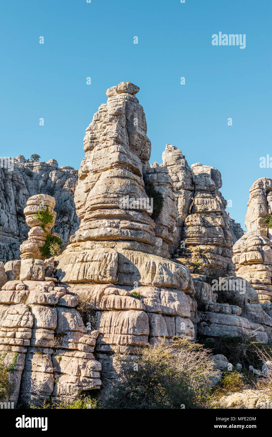 Felsformationen aus Kalkstein, El Torcal Naturpark Torcal de Antequera, Provinz Malaga, Andalusien, Spanien Stockfoto