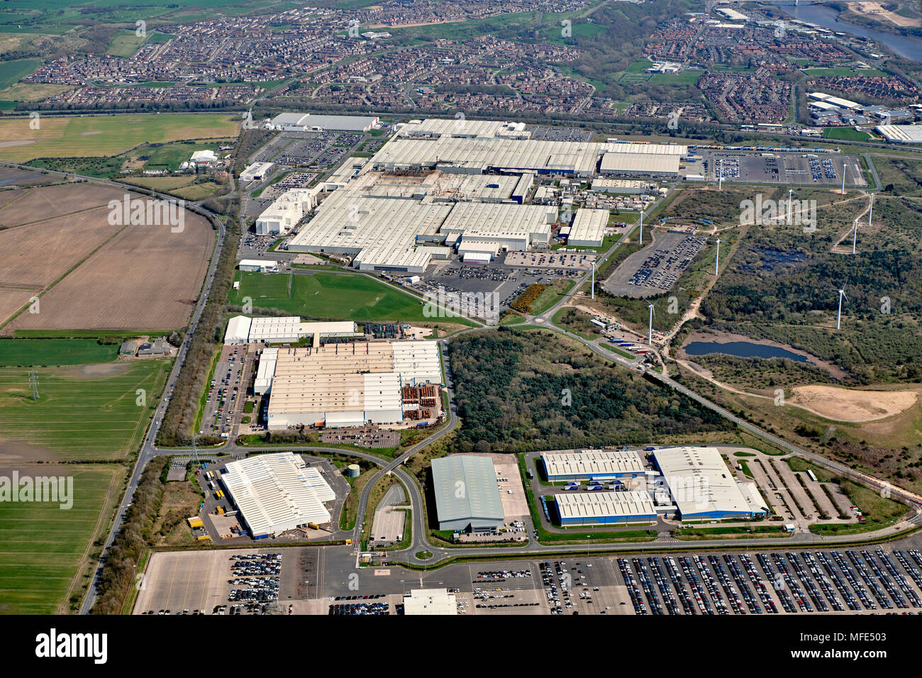 Eine Luftaufnahme des Nissan Auto Werk in Sunderland, North East England, Großbritannien Stockfoto