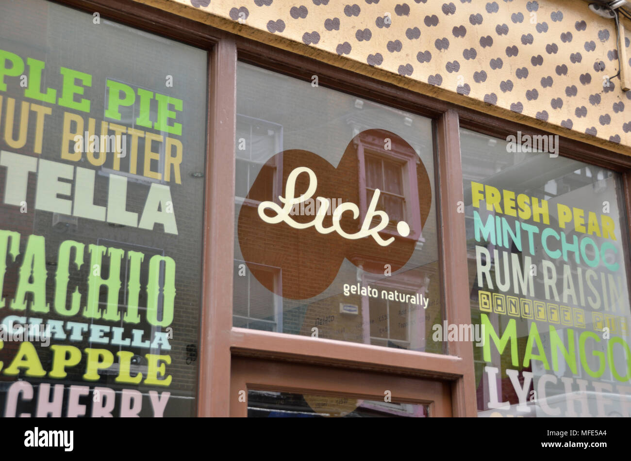 Lecken Gelato in griechischen Street, Soho, London, UK. Stockfoto