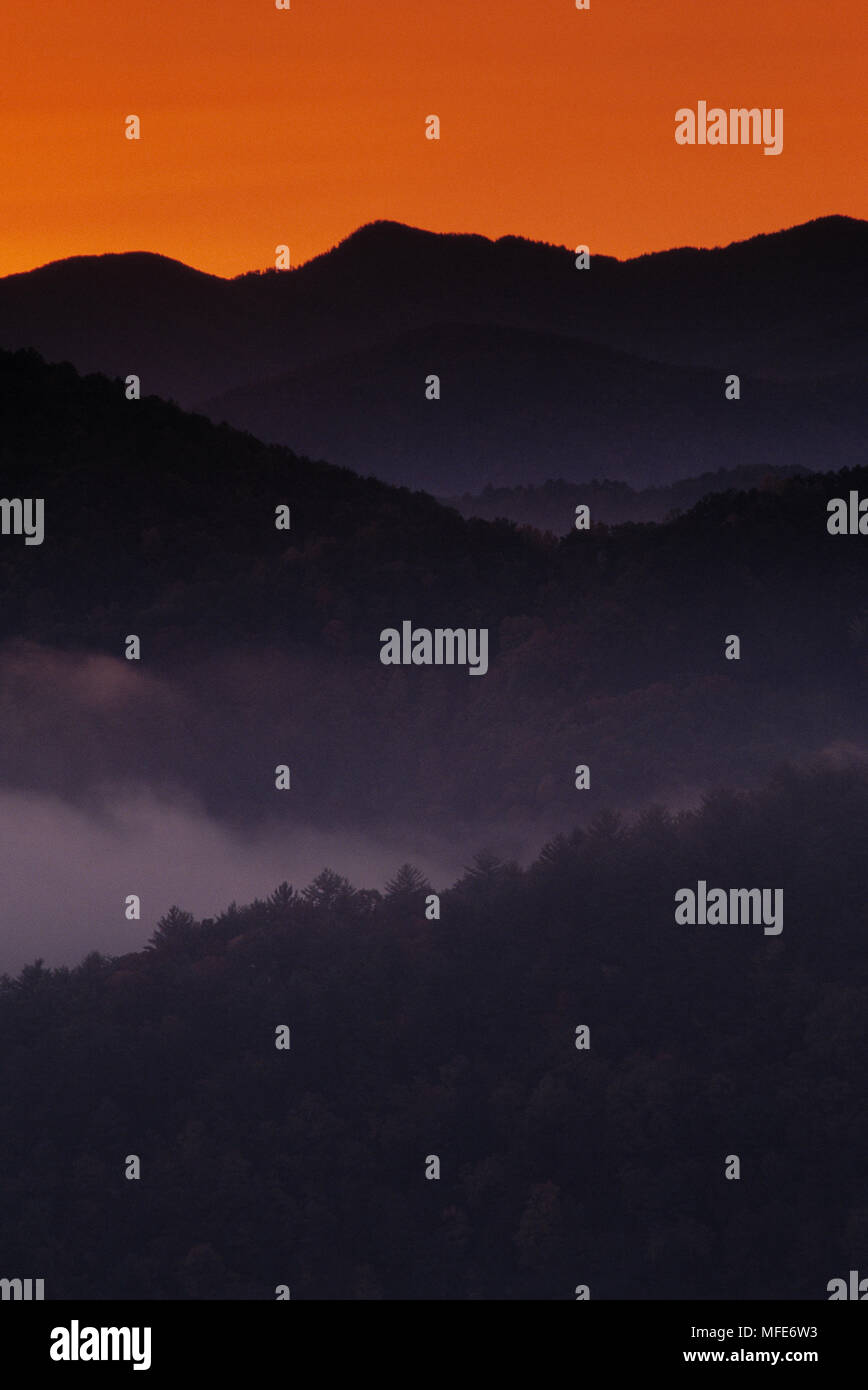 Sonnenaufgang in der Nähe von Townsend, Great Smoky Mts National Park, Tennessee, USA Stockfoto