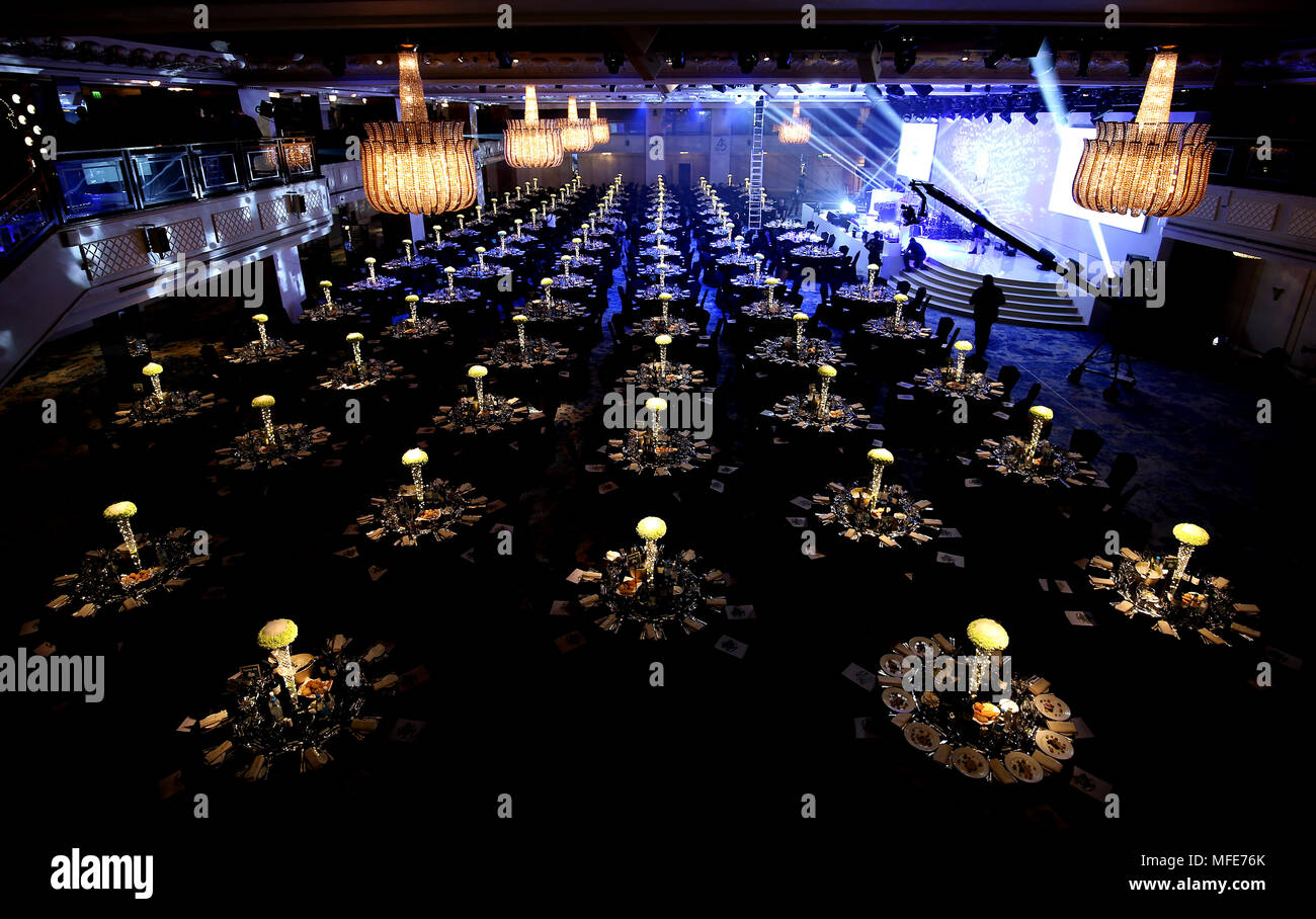 Tabelle Regelungen vor der 2018 PFA Auszeichnungen im Grosvenor House Hotel, London Stockfoto