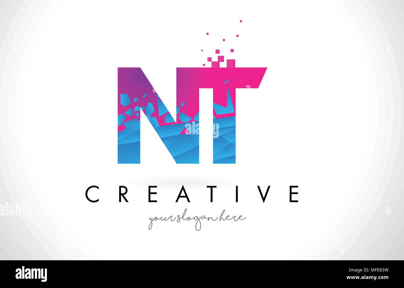 NT N T Schreiben Logo mit gebrochenen Shattered Blau Rosa Dreiecke Textur Design Vector Illustration. Stock Vektor