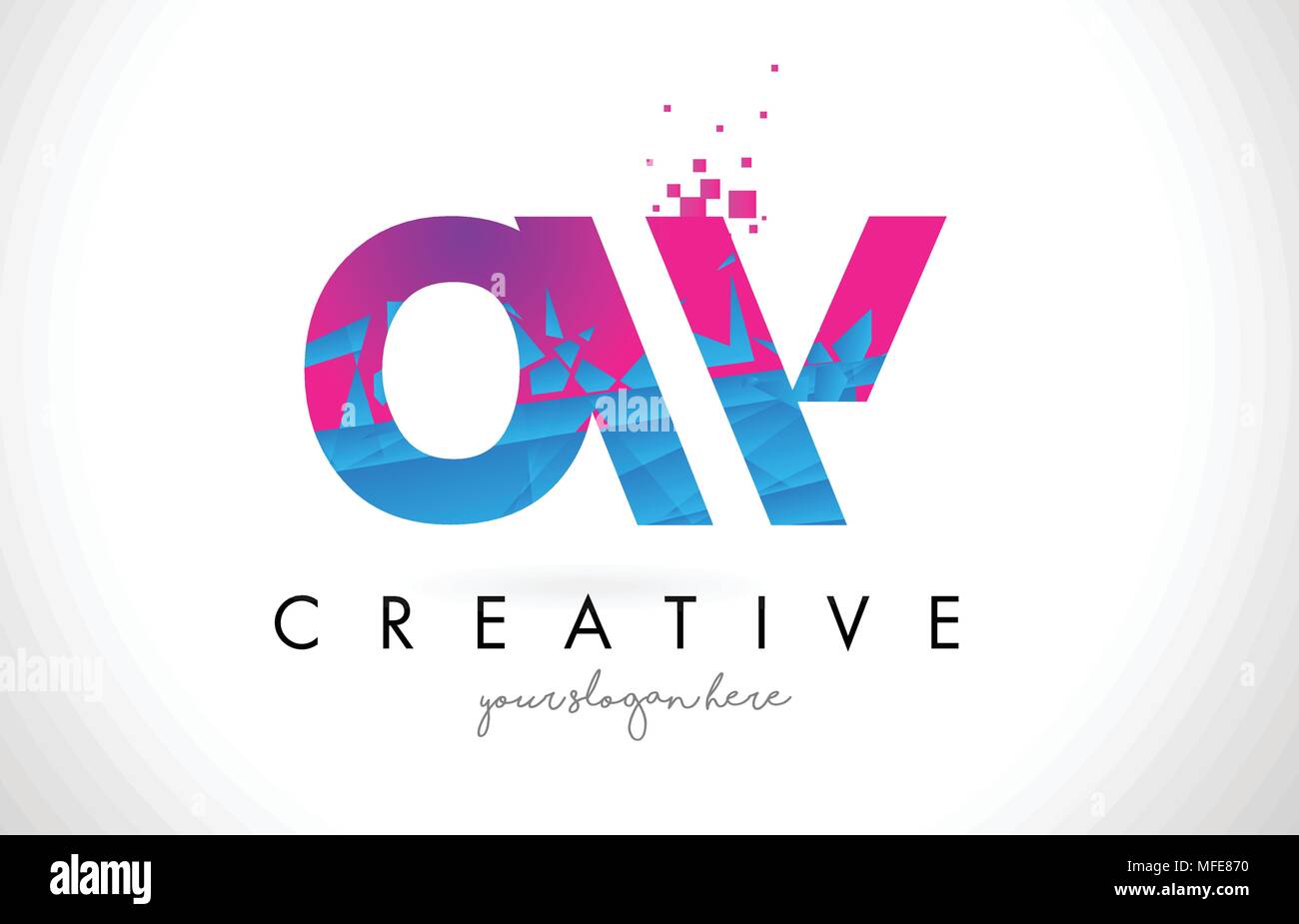 OW O W Schreiben Logo mit gebrochenen Shattered Blau Rosa Dreiecke Textur Design Vector Illustration. Stock Vektor