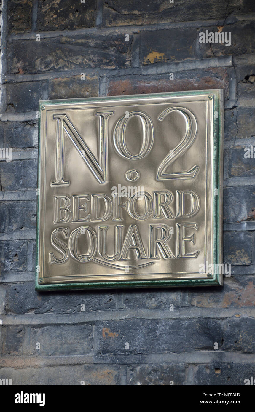 Nr. 2 Bedford Square Plakette, Bloomsbury, London, UK. Stockfoto