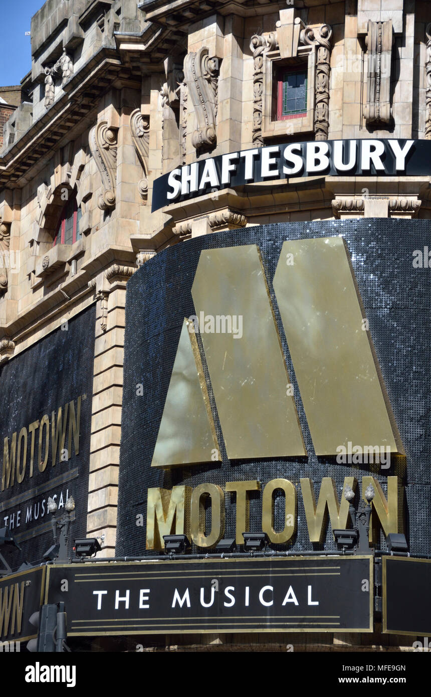 Motown die musikalische Billboard außerhalb des Shaftesbury Theatre, Covent Garden, London, UK. Stockfoto