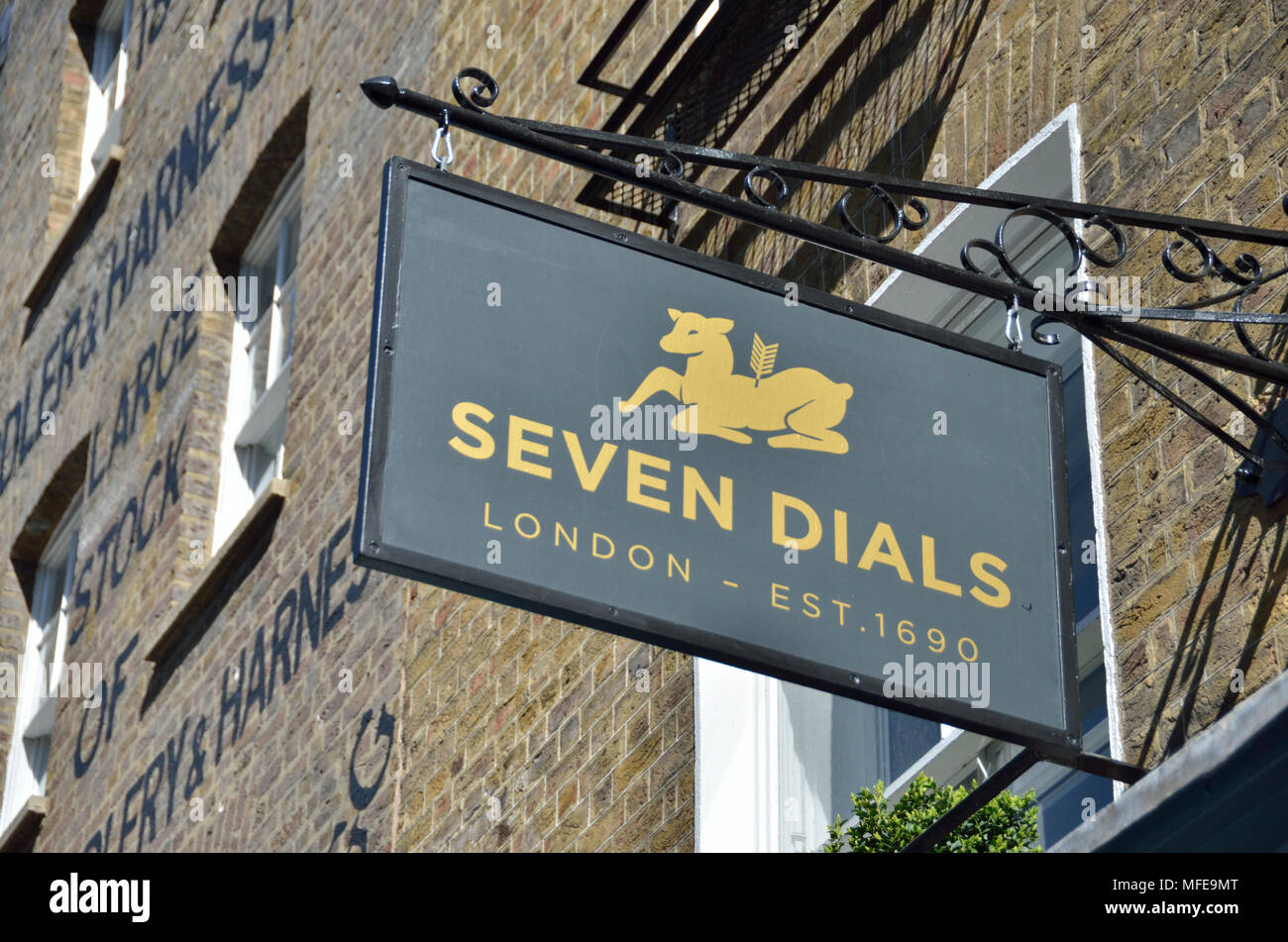 Seven Dials Zeichen in Covent Garden, London, UK. Stockfoto