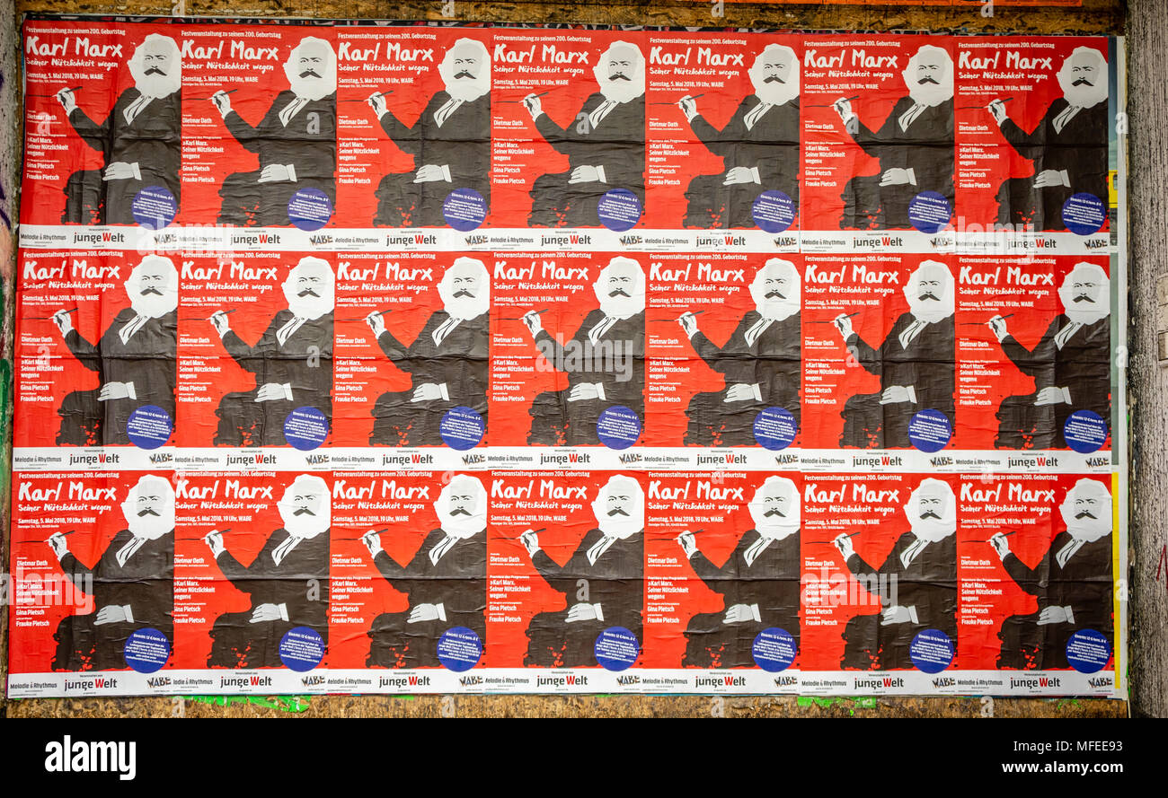 Buntes Plakat Förderung eine Veranstaltung der 200. Geburtstag von Karl Marx im Mai 2018 in der deutschen Stadt Berlin zu feiern, Deutschland Stockfoto