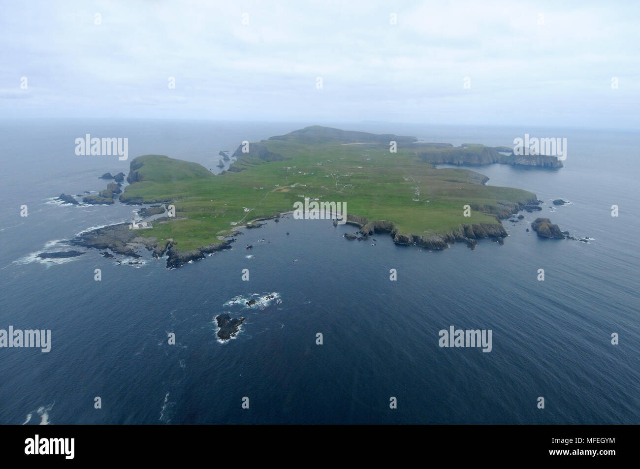 Fair Isle aus der Luft von einem Helikopter Stockfoto