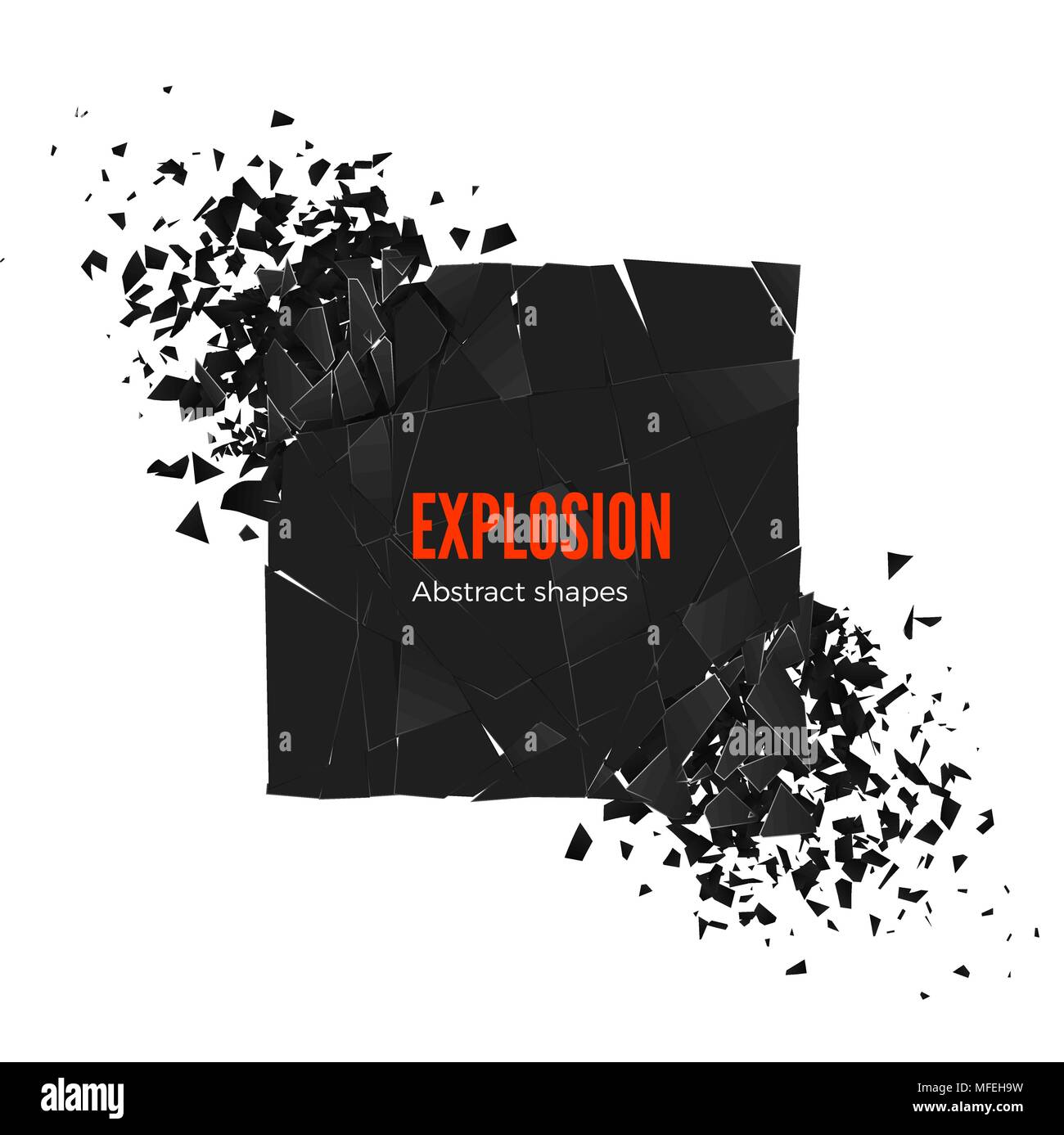 Explosion und Fragmentierung schwarze Quadrat. Vector Illustration auf weißem Hintergrund Stock Vektor