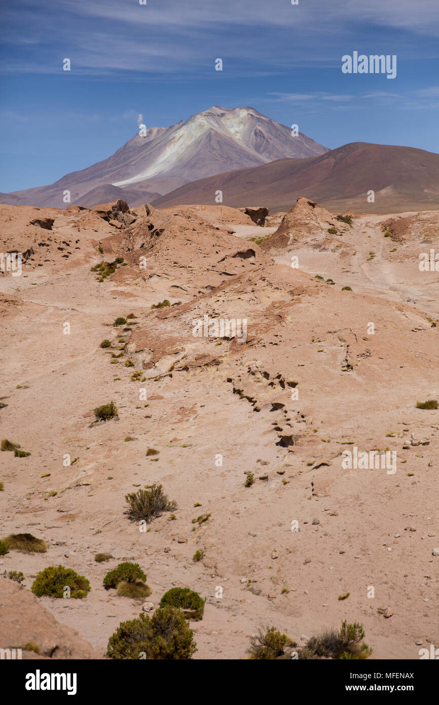 Blick auf Licancabur Vulkan in der Reserva Nacional de Fauna Andina Eduardo Avaroa in Bolivien Stockfoto