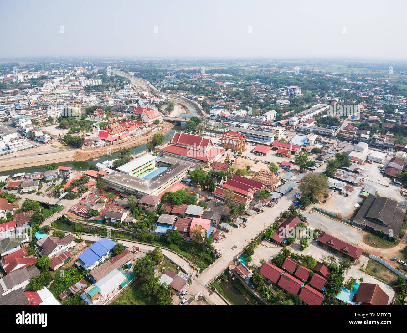 Luftbild des Wat Si Don Chai Tempel, Chiang Rai, Thailand Stockfoto