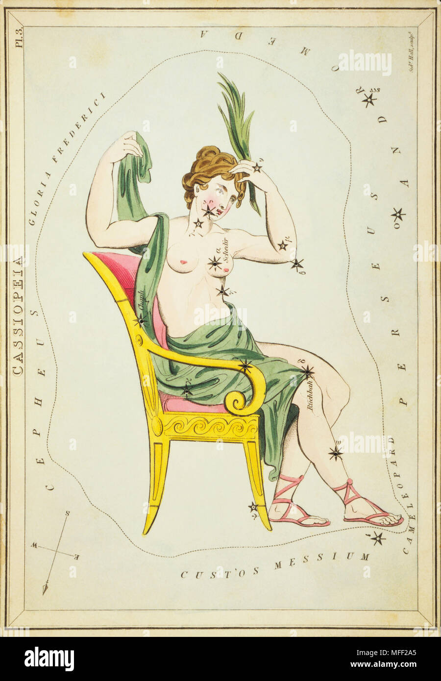 Cassiopeia. Karte Nr. 3 von Urania's Mirror, oder einen Blick auf den Himmel, eines der 32 astronomischen Star Chart Karten von Sidney Hall graviert und publshed 1824. Stockfoto