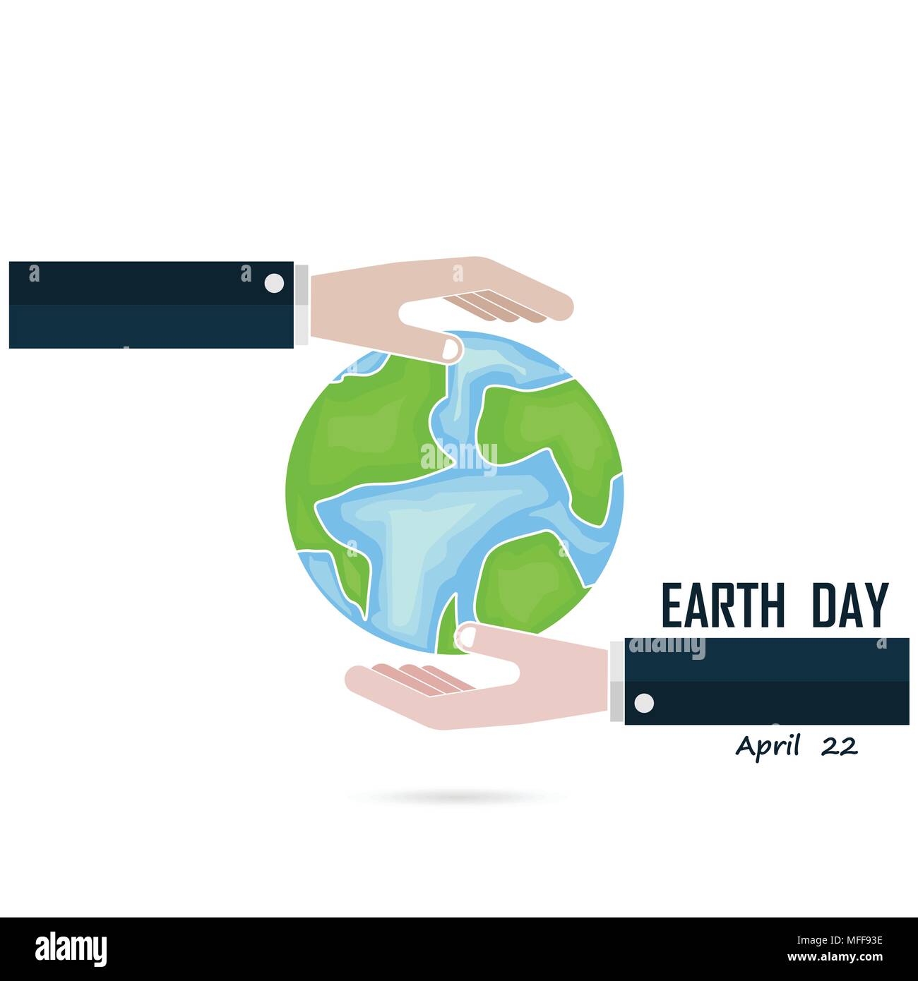 Globus unterzeichnen und menschliche Hand Vektor logo Vorlage. Tag der Erde Symbol. Tag der Erde Idee Konzept der Kampagne für die Grußkarte, Poster, Flyer, Cover oder Broschüre. Stock Vektor