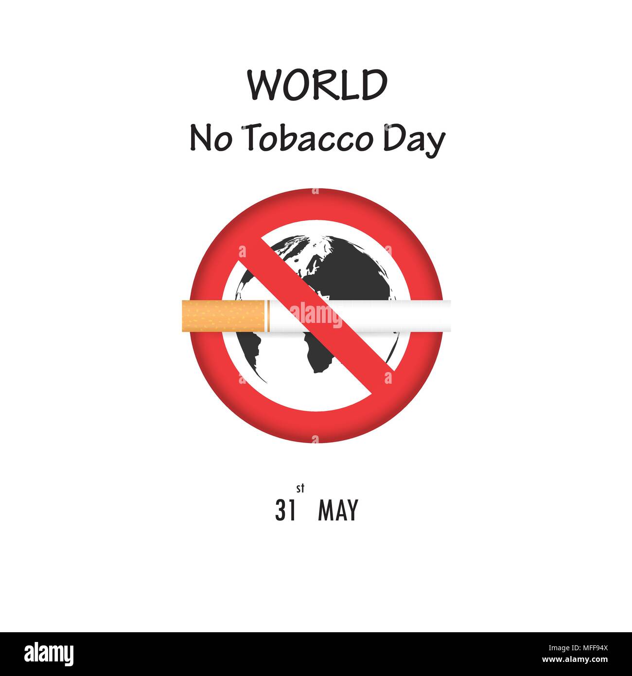 Weltkarte - Symbol und beenden Sie Tabak Vektor logo Vorlage. Weltnichtrauchertag. Nichtraucher Tag Bewusstsein Idee, Kampagne für Grußkarten, Poster, Broch Stock Vektor