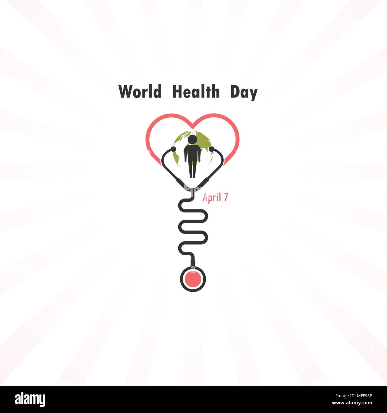 Globus-Zeichen, menschlichen Symbol und Stethoskop Symbol mit Herz-Form-Vektor-Logo-Design-Vorlage. Welt-Gesundheitstag-Symbol. World Health Day Idee Kampagne Konzept f Stock Vektor