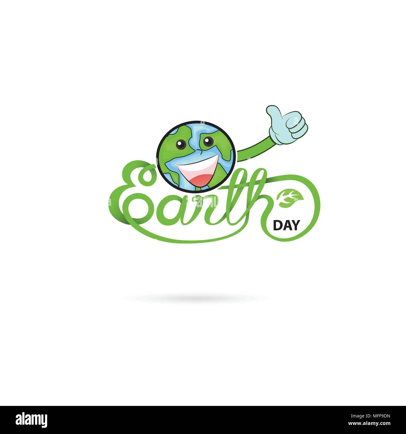 Tag der Erde typografischen Gestaltungselemente mit Globus niedlichen Charakter. Happy Earth Day hand Schriftzug Symbol. Happy Earth Day Logo Design für Grüße Symbol. Stock Vektor